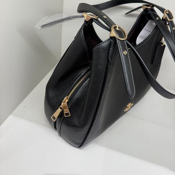 Coach Erin Shoulder Bag Leather CAQ86 Refined pebble leather Gold Black NWT - Picture 2 of 6